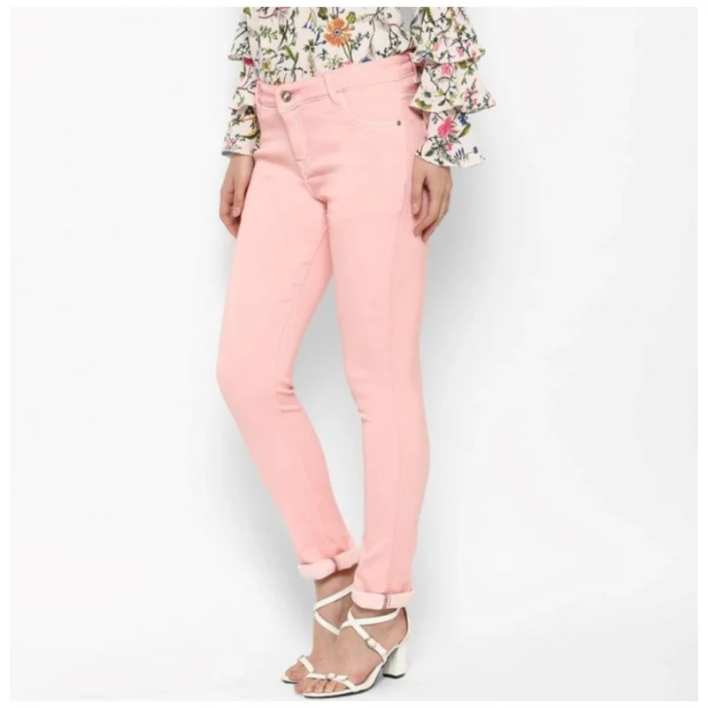 Generic Women's Denim Solid Buttoned Jeans (Pink) - Image 3