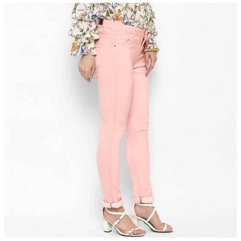 Generic Women's Denim Solid Buttoned Jeans (Pink) - Image 4