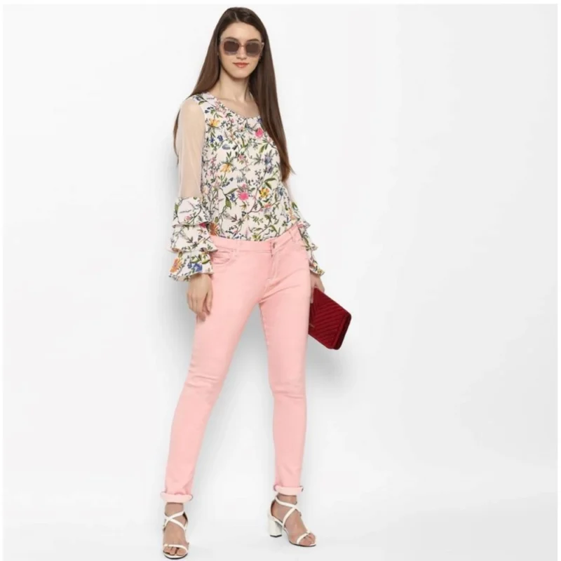 Generic Women's Denim Solid Buttoned Jeans (Pink) - Image 6