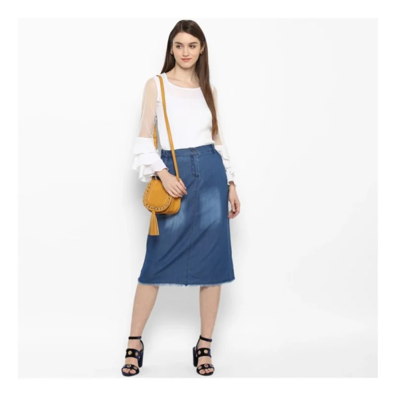 Generic Women's Denim Washed Buttoned Skirt (Blue) - Image 6