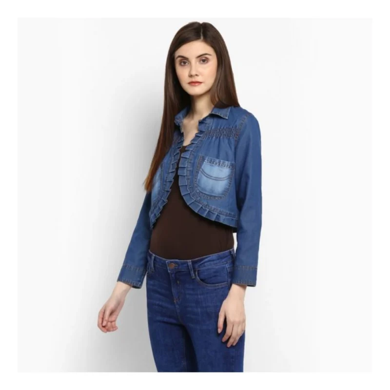 Generic Women's Denim Pleated 3-4th Sleeves Shrug (Blue) - Image 3