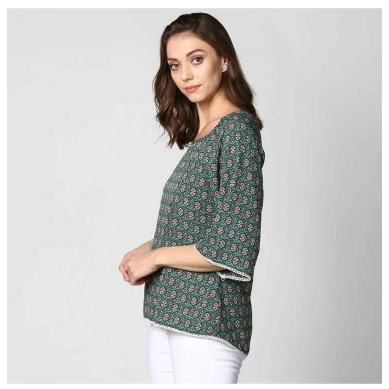 Generic Women's Polyester Printed 3-4th Sleeves Top (Green) - Image 3