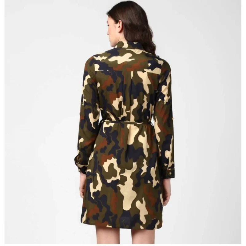Generic Women's Polyester Printed Roll Up Sleeve Tunic Top (Green - Black) - Image 4