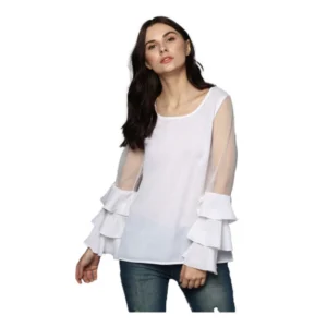 Generic Women's Polyester Solid Tier Sleeve Top (White)
