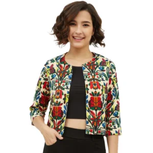 Generic Women's Polyester Floral 3-4th Sleeves Shrug (Multicolor)