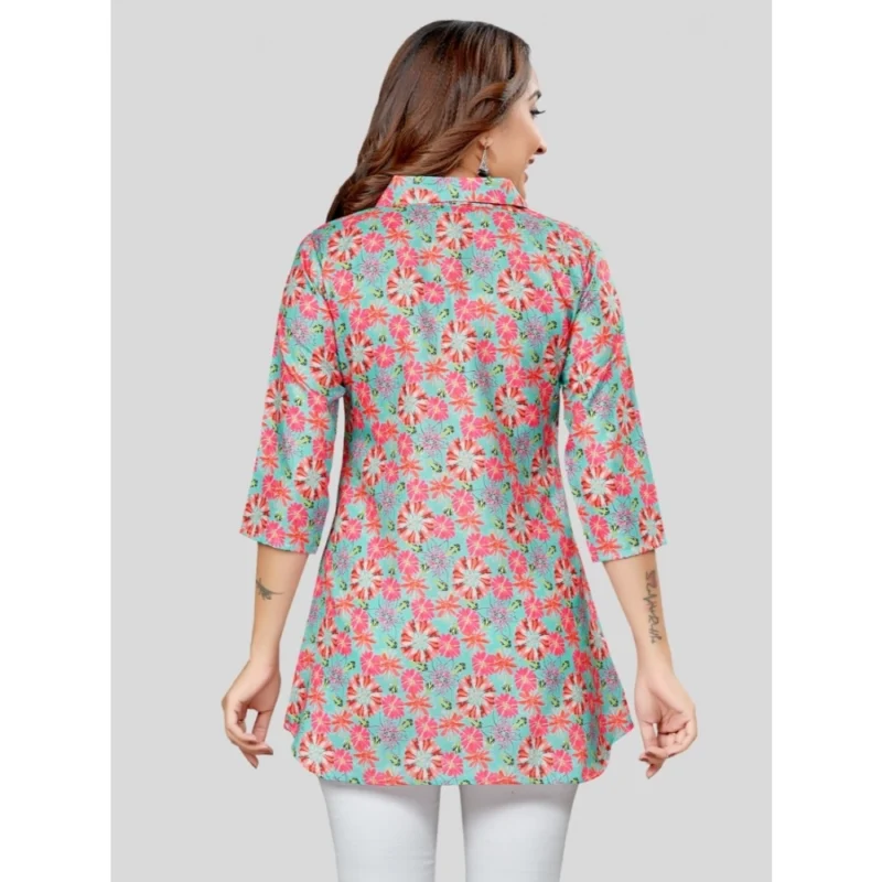 Generic Women's Cotton Blend Collared Neck 3/4 Sleeves Short Top (Teal Green) - Image 6