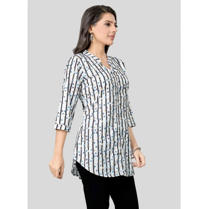 Generic Women's Poly Crepe Mandarin Collar 3/4 Sleeves Short Top (White) - Image 2