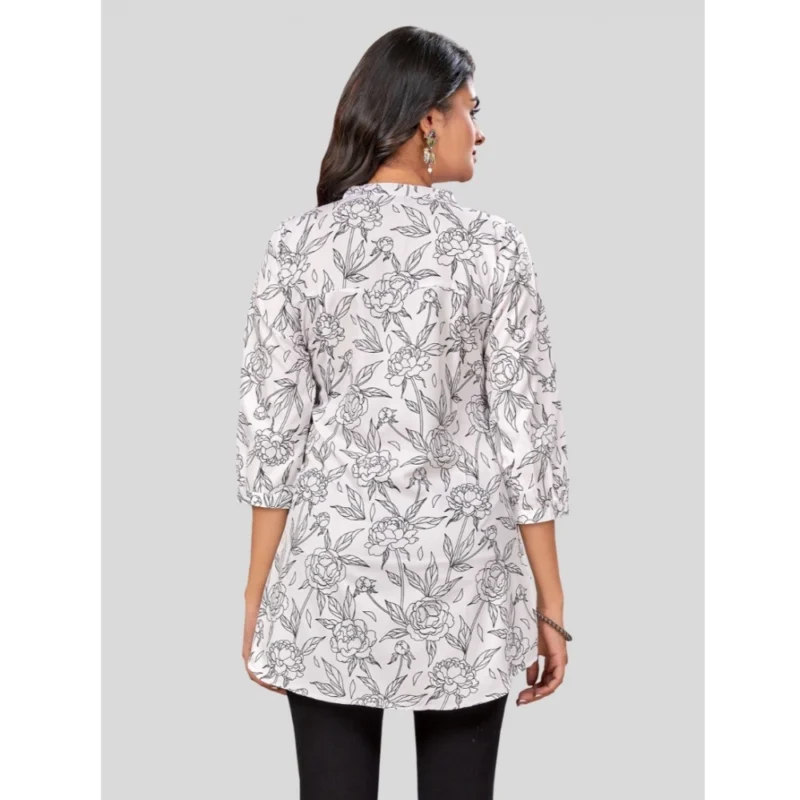Generic Women's Poly Crepe Chinese Collar 3/4 Sleeves Short Top (Black-White) - Image 6