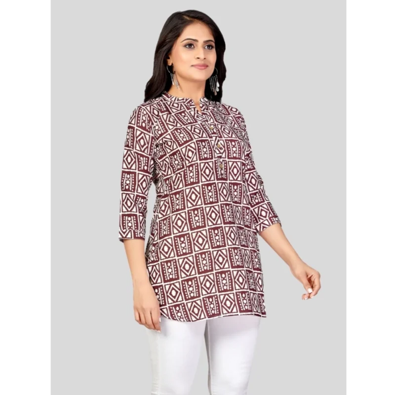 Generic Women's Poly Crepe Mandarin Collar 3/4 Sleeves Short Top (Maroon) - Image 5