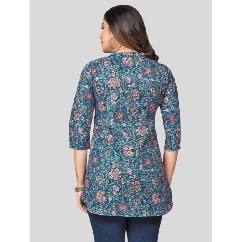 Generic Women's Cotton Blend Mandarin Collar 3/4 Sleeves Short Top (Blue) - Image 6