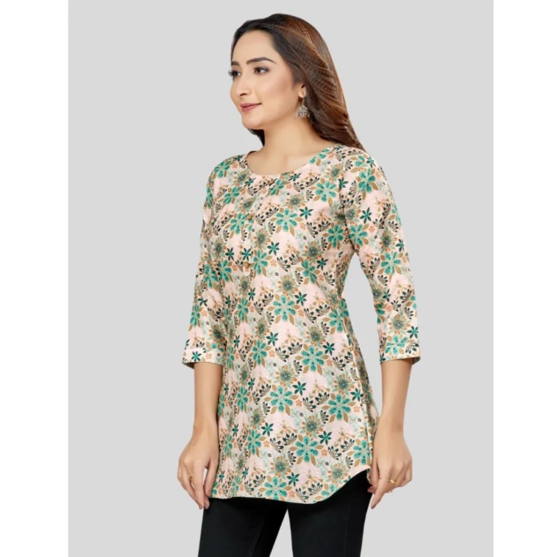 Generic Women's Cotton Blend Round Neck 3/4 Sleeves Short Top (Multicolor) - Image 2