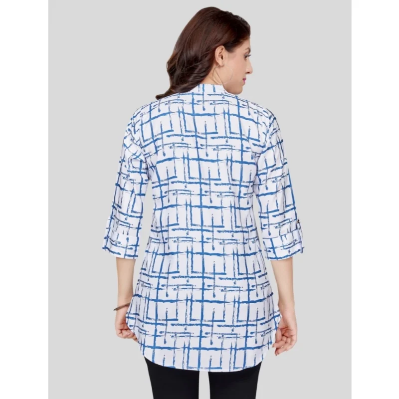 Generic Women's Poly Crepe Mandarin Collar 3/4 Sleeves Short Top (White) - Image 5