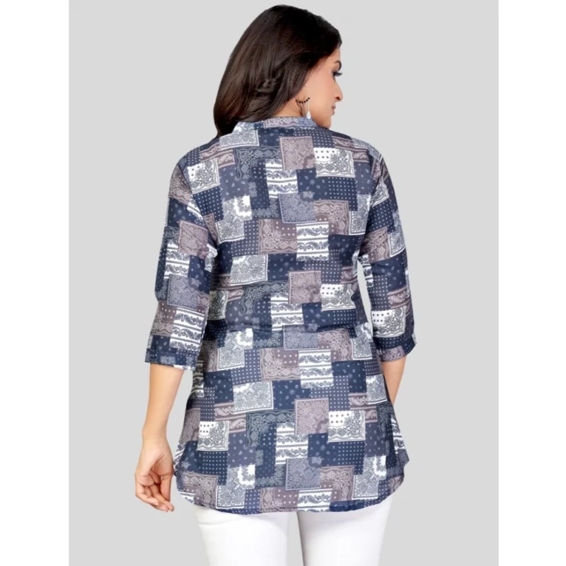 Generic Women's Cotton Blend Mandarin Collar 3/4 Sleeves Short Top (NavyBlue) - Image 6