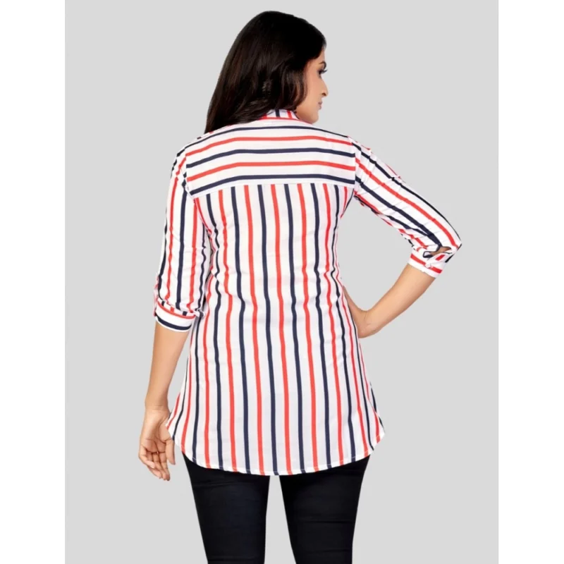 Generic Women's Poly Crepe Mandarin Collar 3/4 Sleeves Short Top (White) - Image 6