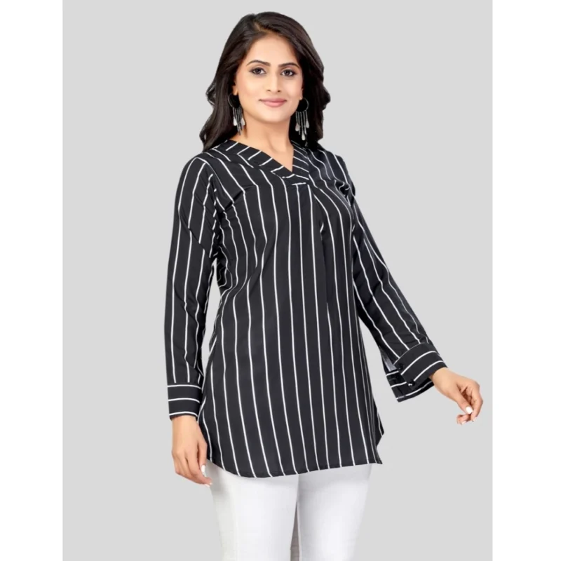 Generic Women's Poly Crepe V-Neck Full Sleeves Short Top (Black) - Image 5