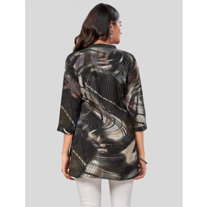 Generic Women's Rayon Mandarin Collar 3/4 Sleeves Short Top (Black) - Image 6