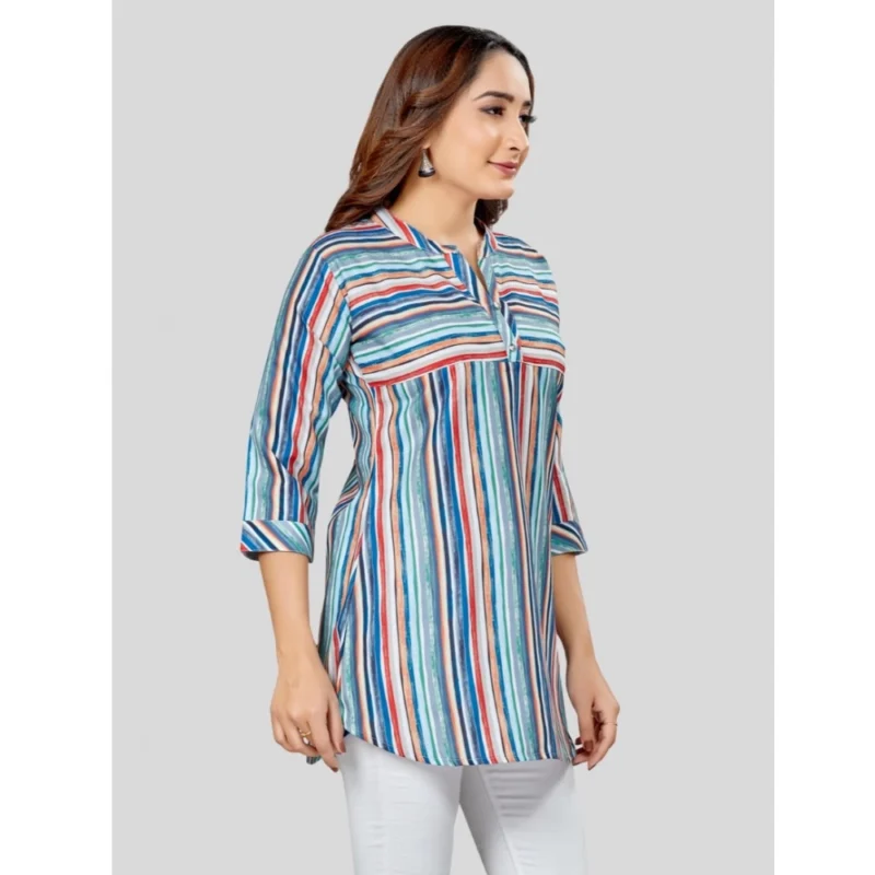 Generic Women's Cotton Blend Mandarin Collar 3/4 Sleeves Short Top (Multicolor) - Image 5