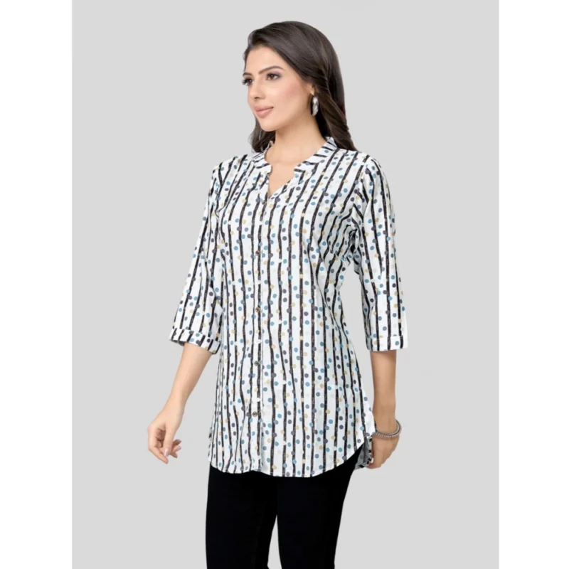 Generic Women's Poly Crepe Mandarin Collar 3/4 Sleeves Short Top (White) - Image 5