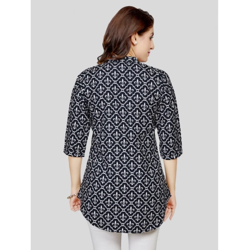 Generic Women's Poly Crepe Mandarin Collar 3/4 Sleeves Short Top (Black) - Image 6