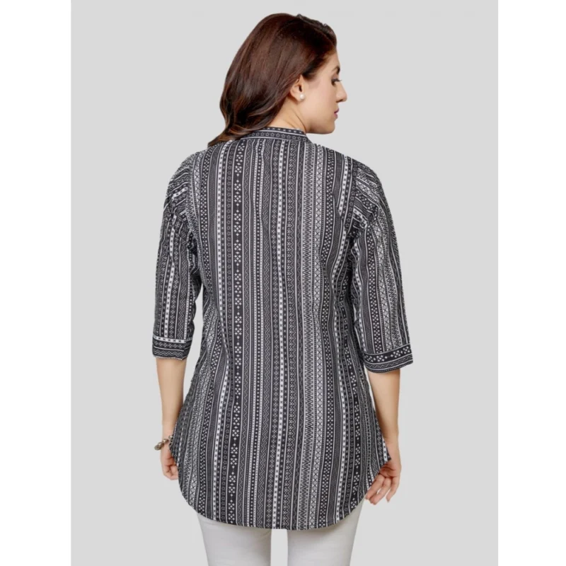 Generic Women's Cotton Blend Mandarin Collar 3/4 Sleeves Short Top (Black) - Image 6