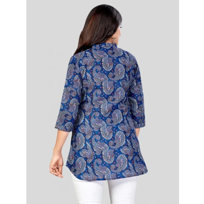 Generic Women's Cotton Blend Mandarin Collar 3/4 Sleeves Short Top (Blue) - Image 6