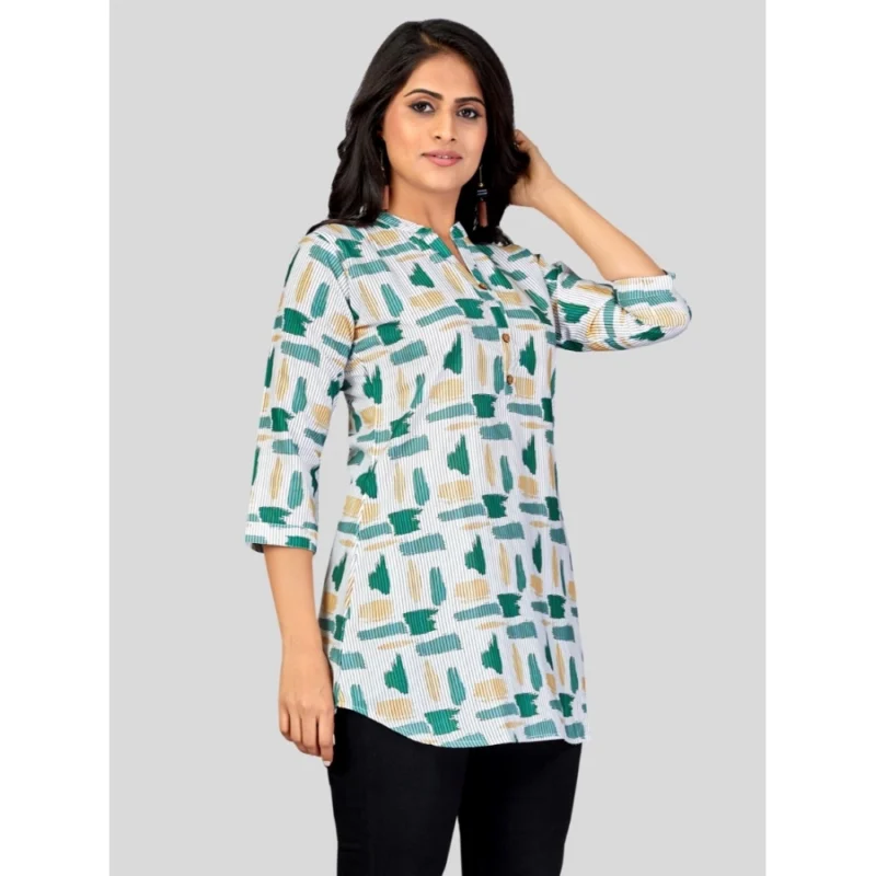 Generic Women's Poly Crepe Mandarin Collar 3/4 Sleeves Short Top (Green) - Image 5