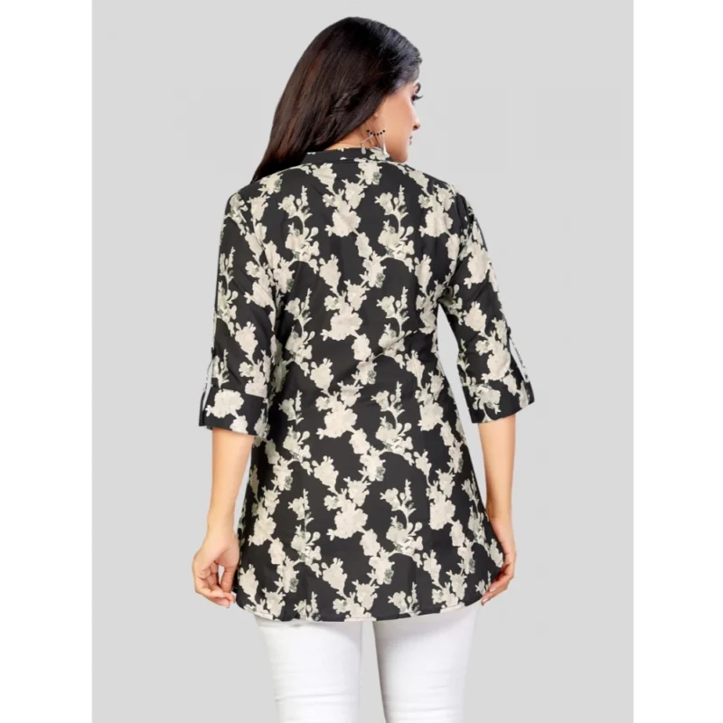 Generic Women's Poly Crepe Mandarin Collar 3/4 Sleeves Short Top (Black) - Image 6