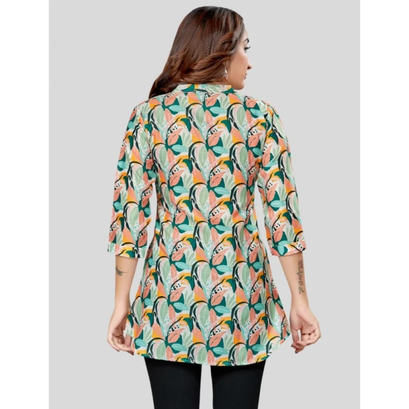 Generic Women's Cotton Blend Mandarin Collar 3/4 Sleeves Short Top (Cream) - Image 6