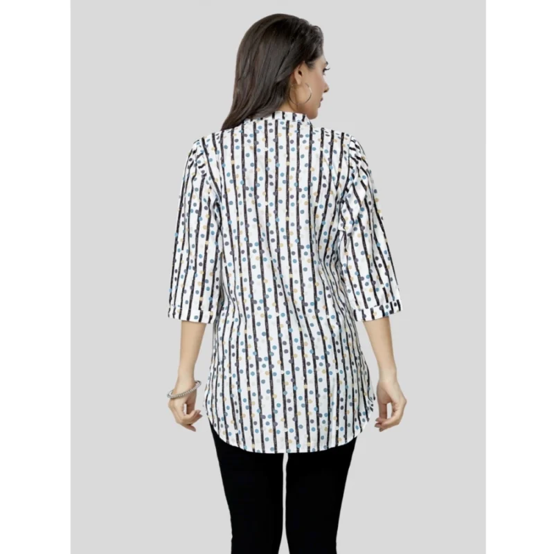 Generic Women's Poly Crepe Mandarin Collar 3/4 Sleeves Short Top (White) - Image 6