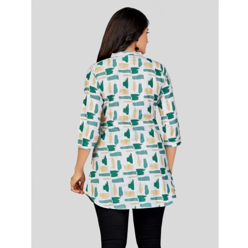 Generic Women's Poly Crepe Mandarin Collar 3/4 Sleeves Short Top (Green) - Image 6
