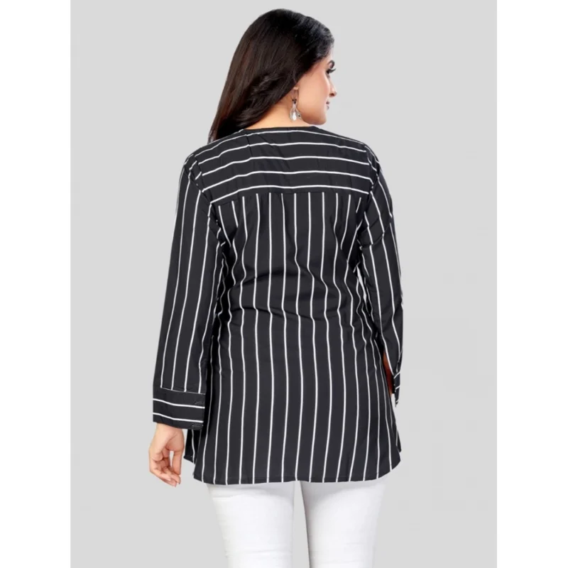 Generic Women's Poly Crepe V-Neck Full Sleeves Short Top (Black) - Image 6