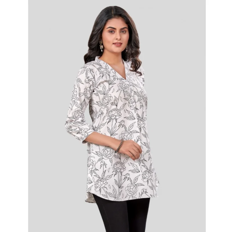 Generic Women's Poly Crepe Chinese Collar 3/4 Sleeves Short Top (Black-White) - Image 5