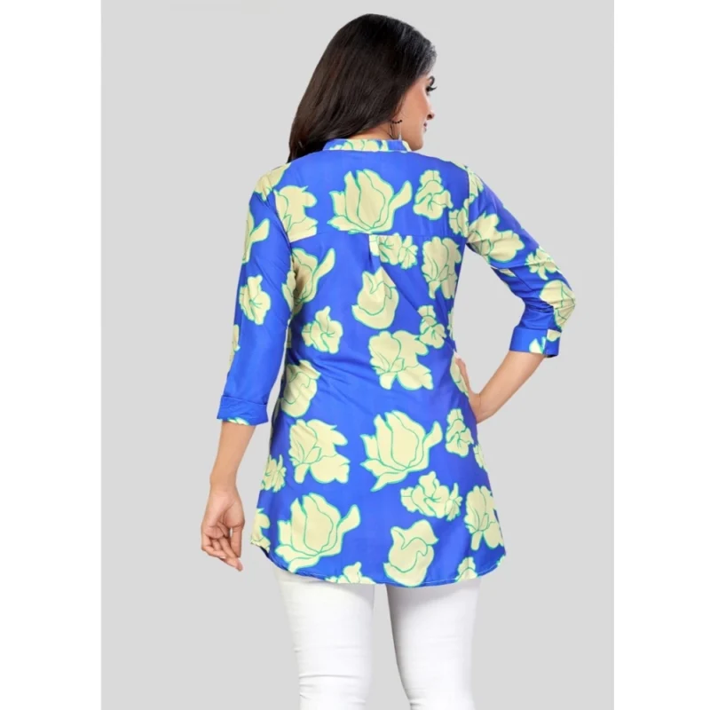 Generic Women's Poly Crepe Mandarin Collar 3/4 Sleeves Short Top (Blue) - Image 6