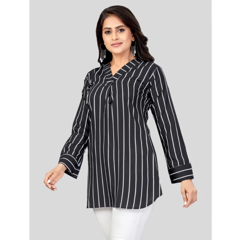Generic Women's Poly Crepe V-Neck Full Sleeves Short Top (Black) - Image 2