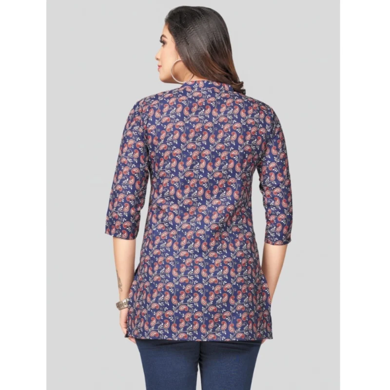 Generic Women's Cotton Blend Mandarin Collar 3/4 Sleeves Short Top (Blue) - Image 6