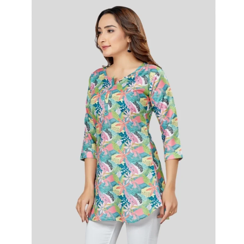 Generic Women's Cotton Blend Round Neck 3/4 Sleeves Short Top (Multicolor) - Image 2