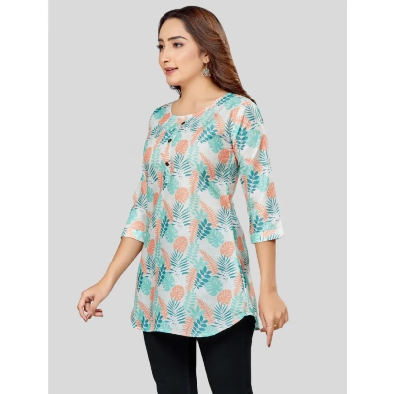 Generic Women's Cotton Blend Round Neck 3/4 Sleeves Short Top (Cream) - Image 2