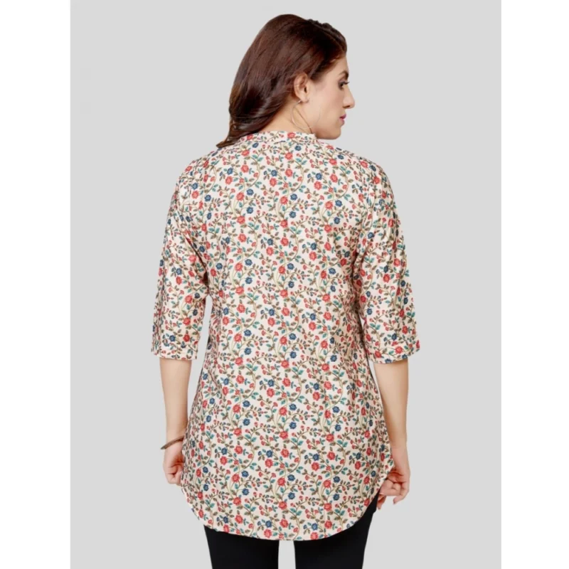 Generic Women's Poly Crepe Mandarin Collar 3/4 Sleeves Short Top (Beige) - Image 6