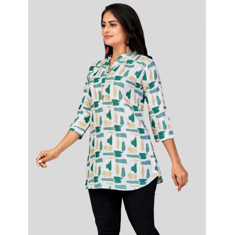Generic Women's Poly Crepe Mandarin Collar 3/4 Sleeves Short Top (Green) - Image 2