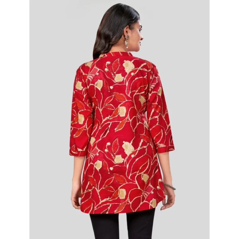 Generic Women's Rayon Mandarin Collar 3/4 Sleeves Short Top (Red) - Image 6