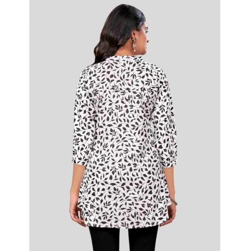 Generic Women's Poly Crepe Chinese Collar 3/4 Sleeves Short Top (Black-White) - Image 6