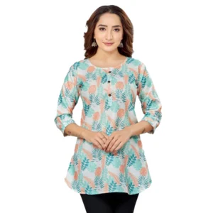 Generic Women's Cotton Blend Round Neck 3/4 Sleeves Short Top (Cream)