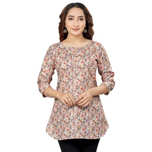 Generic Women's Cotton Blend Round Neck 3/4 Sleeves Short Top (Multicolor)