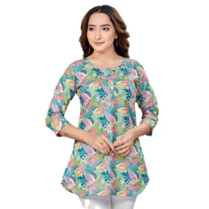 Generic Women's Cotton Blend Round Neck 3/4 Sleeves Short Top (Multicolor)