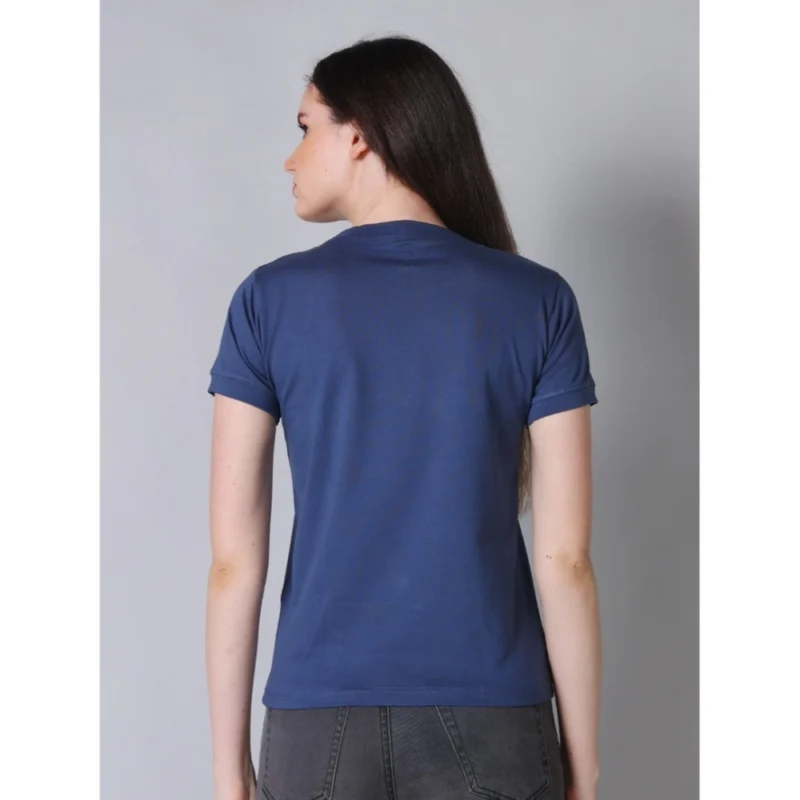 Generic Women's Cotton Blended Solid Round Neck Half Sleeve T-Shirt (Blue) - Image 4
