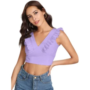 Generic Women's Polyester Solid Sleeveless Shoulder Straps Top (Purple)
