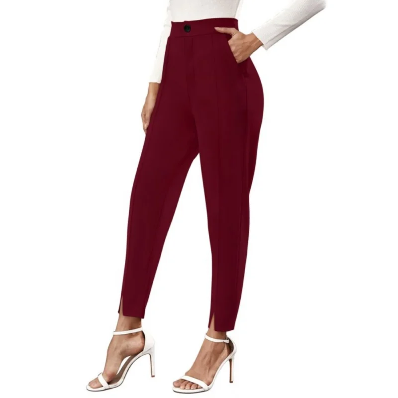 Generic Women's Polyester Solid With Pocket Pant (Maroon) - Image 3