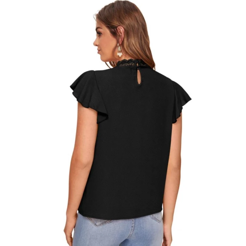 Generic Women's Polyester Solid Cap Sleeve Sweetheart Neck Top (Black) - Image 3
