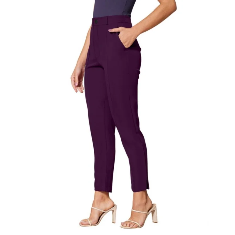 Generic Women's Polyester Solid With Pocket Pant (Wine) - Image 3