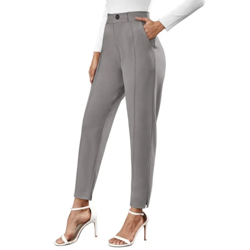 Generic Women's Polyester Solid With Pocket Pant (Grey) - Image 6